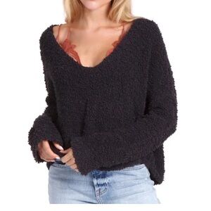Free People Black Textured V-Neck Sweater
